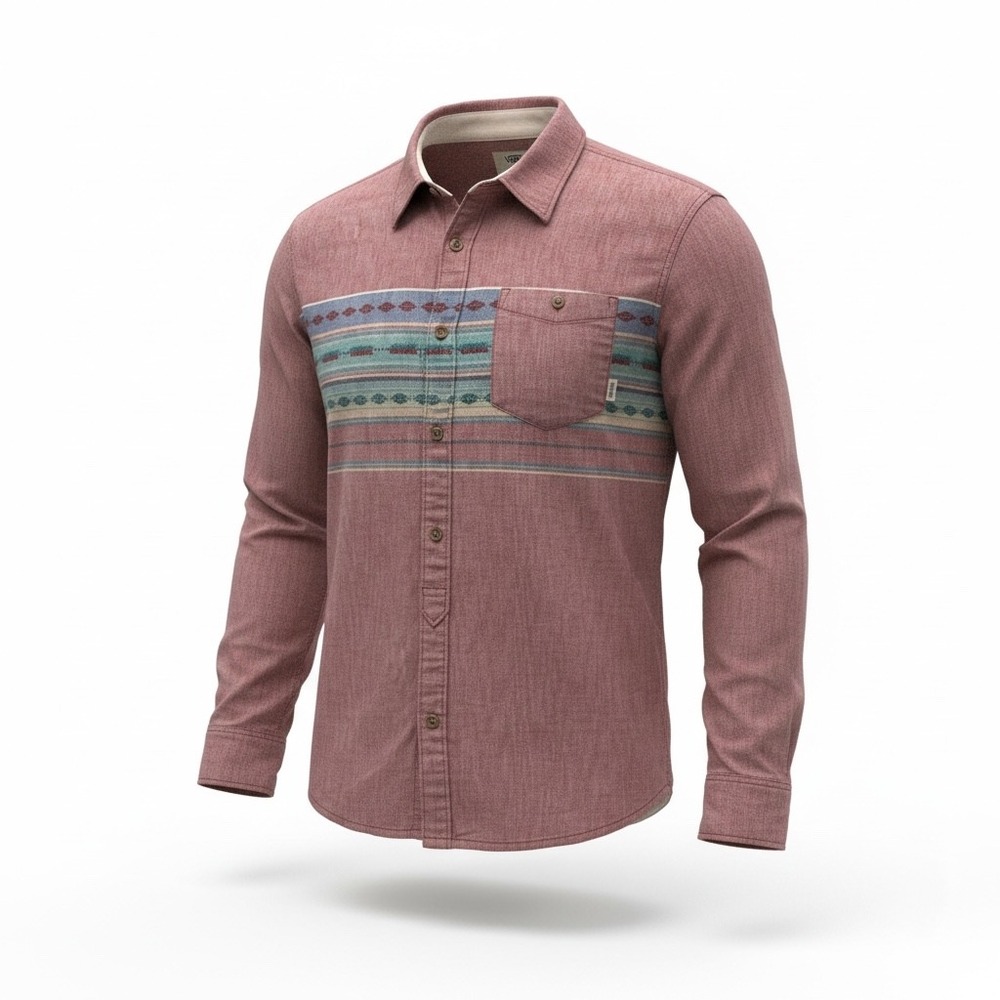 Vans Mens Medium‎ Red Southwestern Tribal Stripe Long Sleeve Shirt skate Aztec